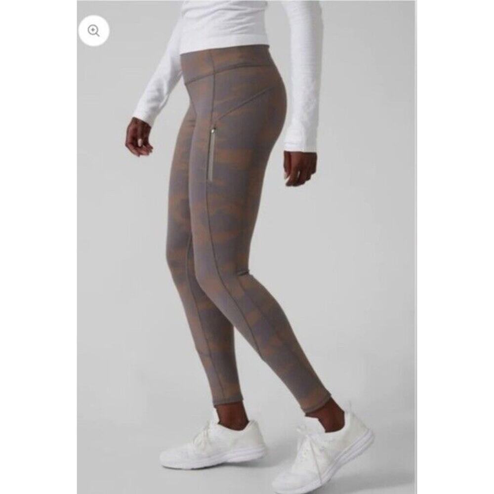 Athleta Rainnier Reflective Tight Size Small Brown Gold Athletic Yoga Gym Pants